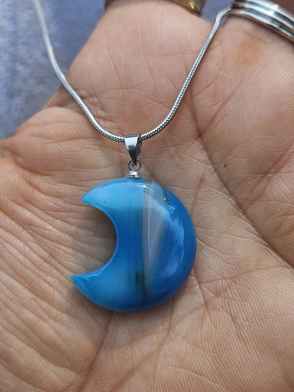 Blue Crescent Moon Pendant Necklace - Women Jewelry
